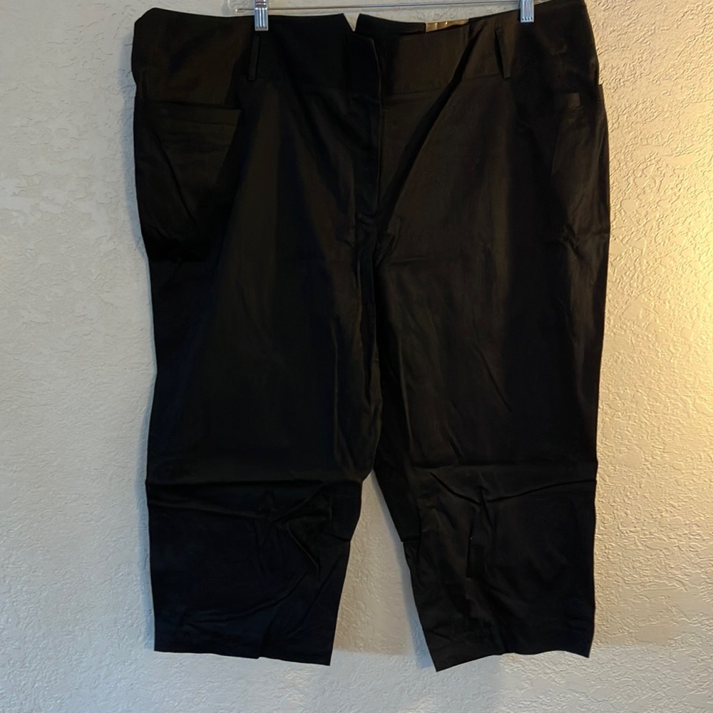 NWT Black Professional Office Wear Flat Front Sateen Cotton Crop Trouser P…